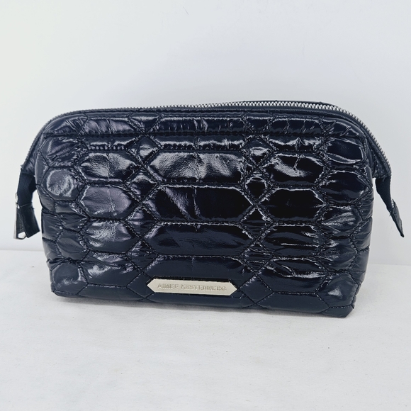 Aimee Kestenberg Patent Diamond Python Quilted Travel Cosmetic Bag in Navy Blue - Picture 1 of 6